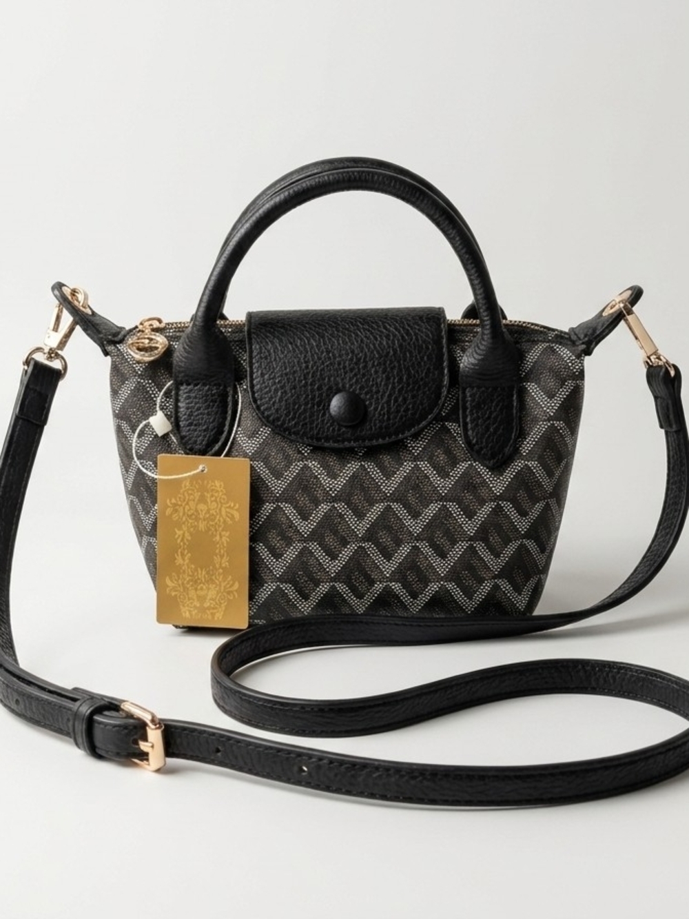 Black‎ Patterned Mini Satchel Crossbody Bag